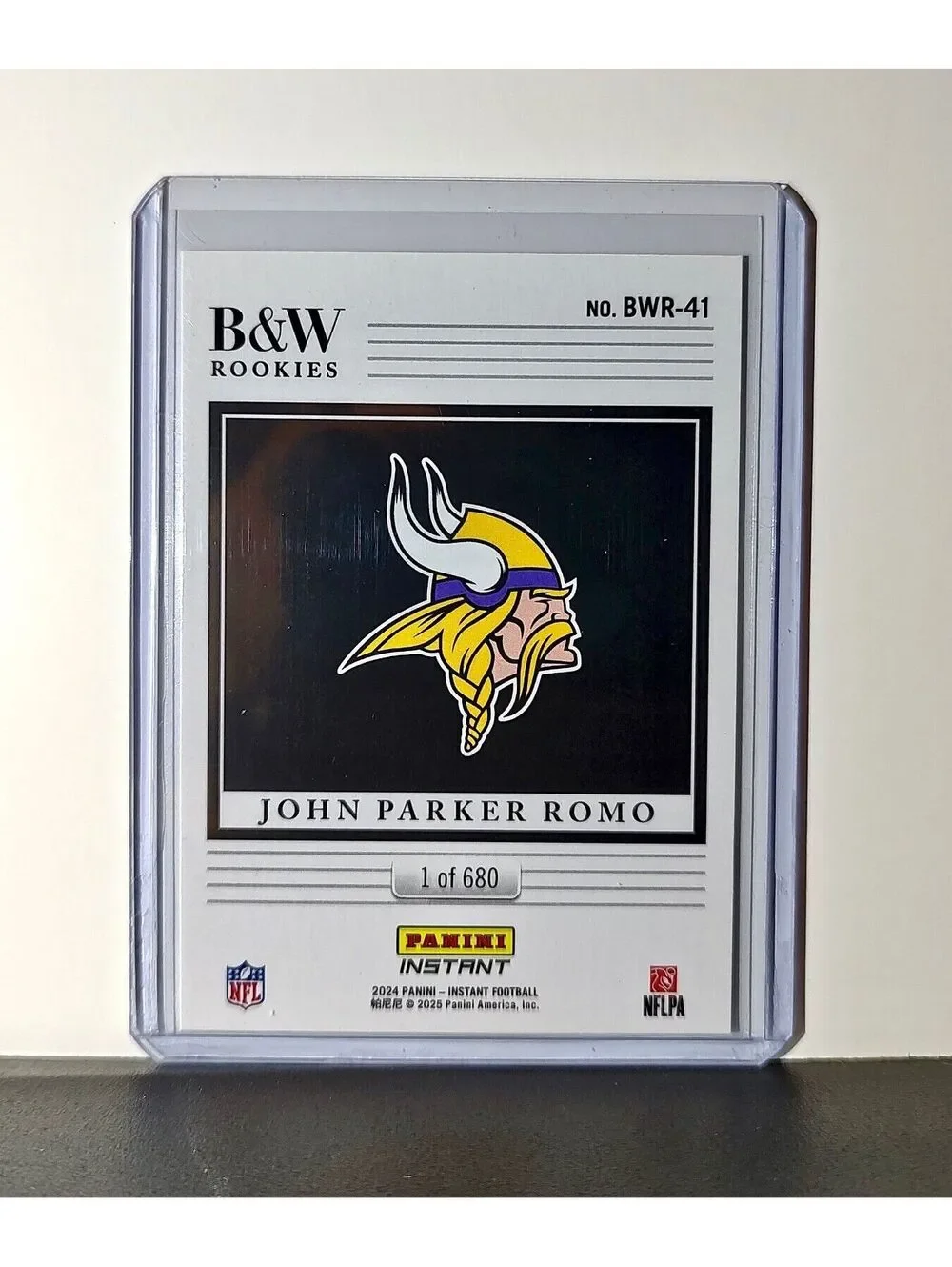 John Parker Romo 2024 Panini NFL #41 Black & White Rookies Card Vikings 1 of 680